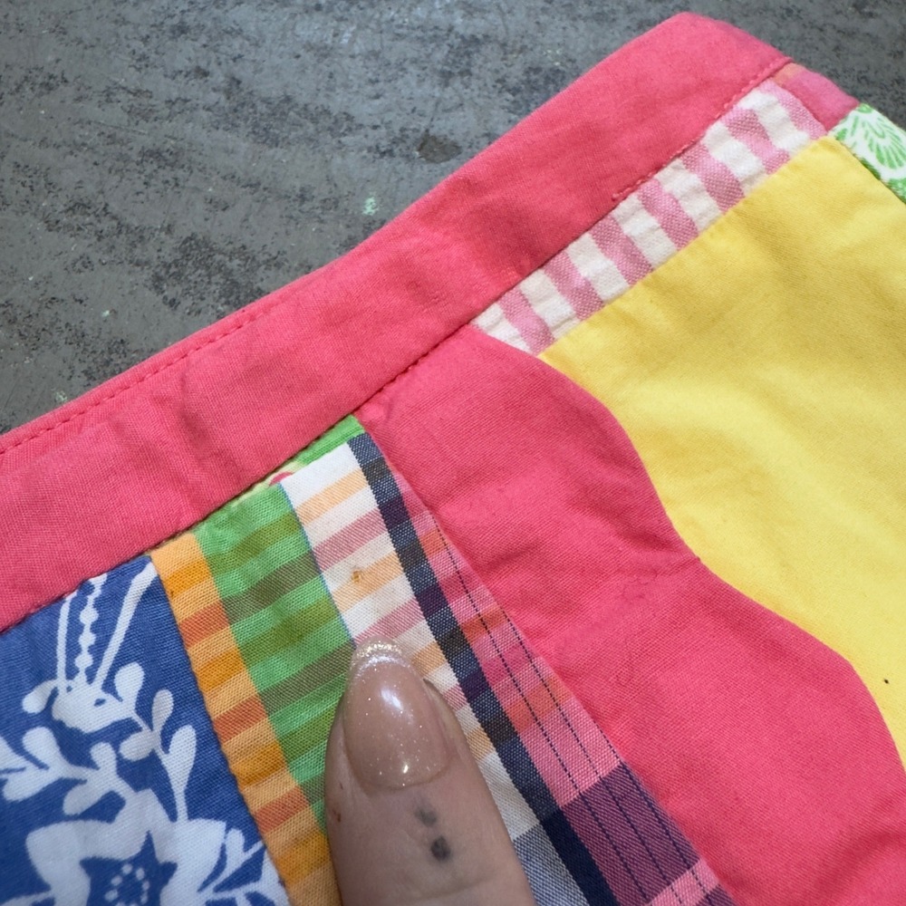 Lilly Pulitzer Patchwork Mini Skirt Pink Yellow Plaid Floral Cotton Size 10 - Picture 5 of 10